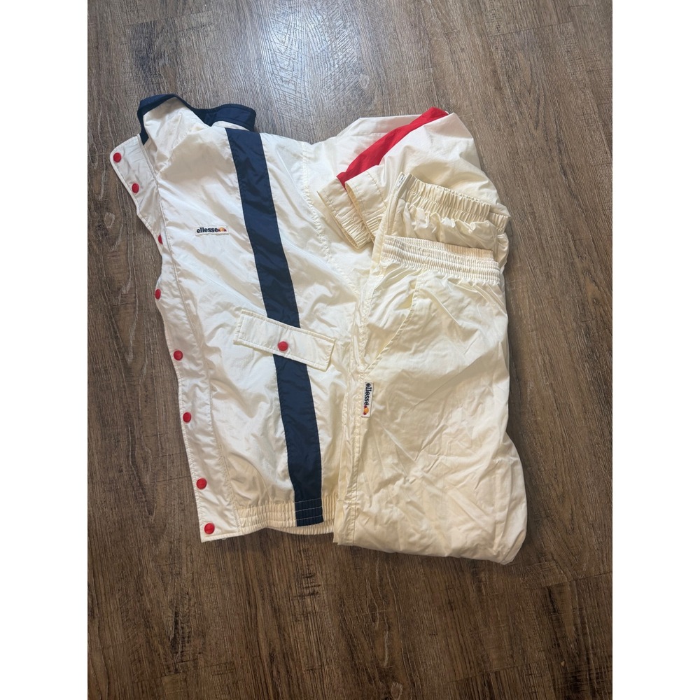 Ellesse Vintage Track Suit White Colorblock Snap Jacket Pants Set Mens Small